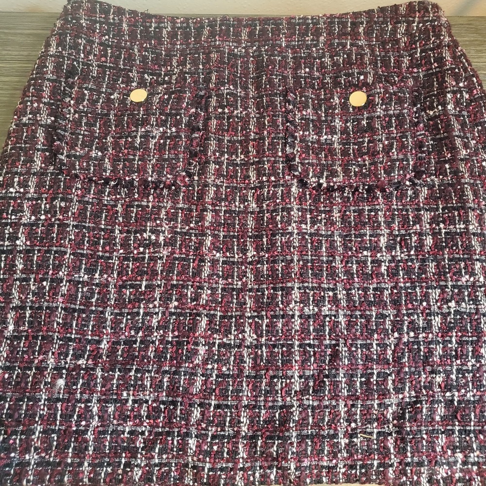 Ann Taylor LOFT Skirt Womens Size 10P Petites Purple Black Tweed Pencil Straight